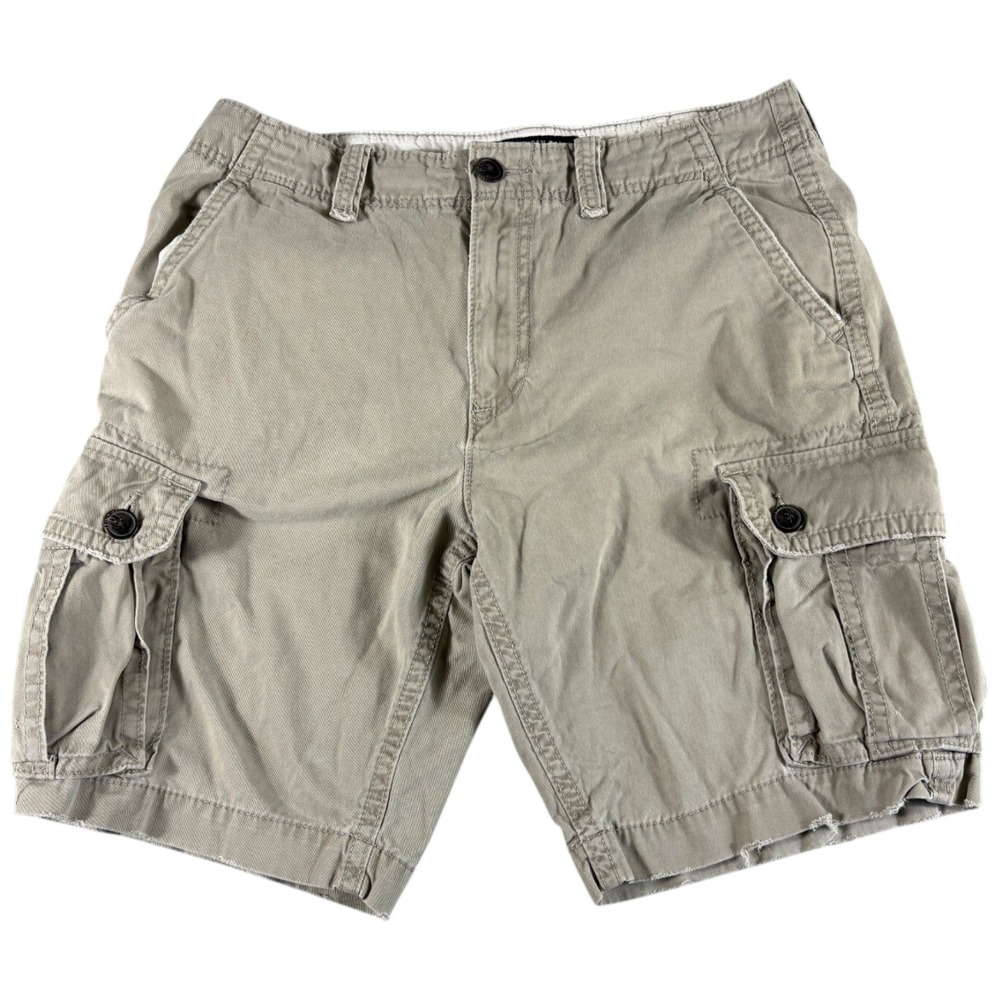 American Eagle Cargo Shorts Mens 33 Khaki Tan Distressed Workwear Y2K Vintage